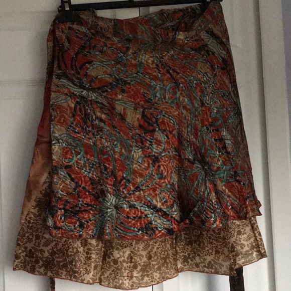 Sari wrap skirt, reversible,orange/tan/blue - Picture 7 of 12